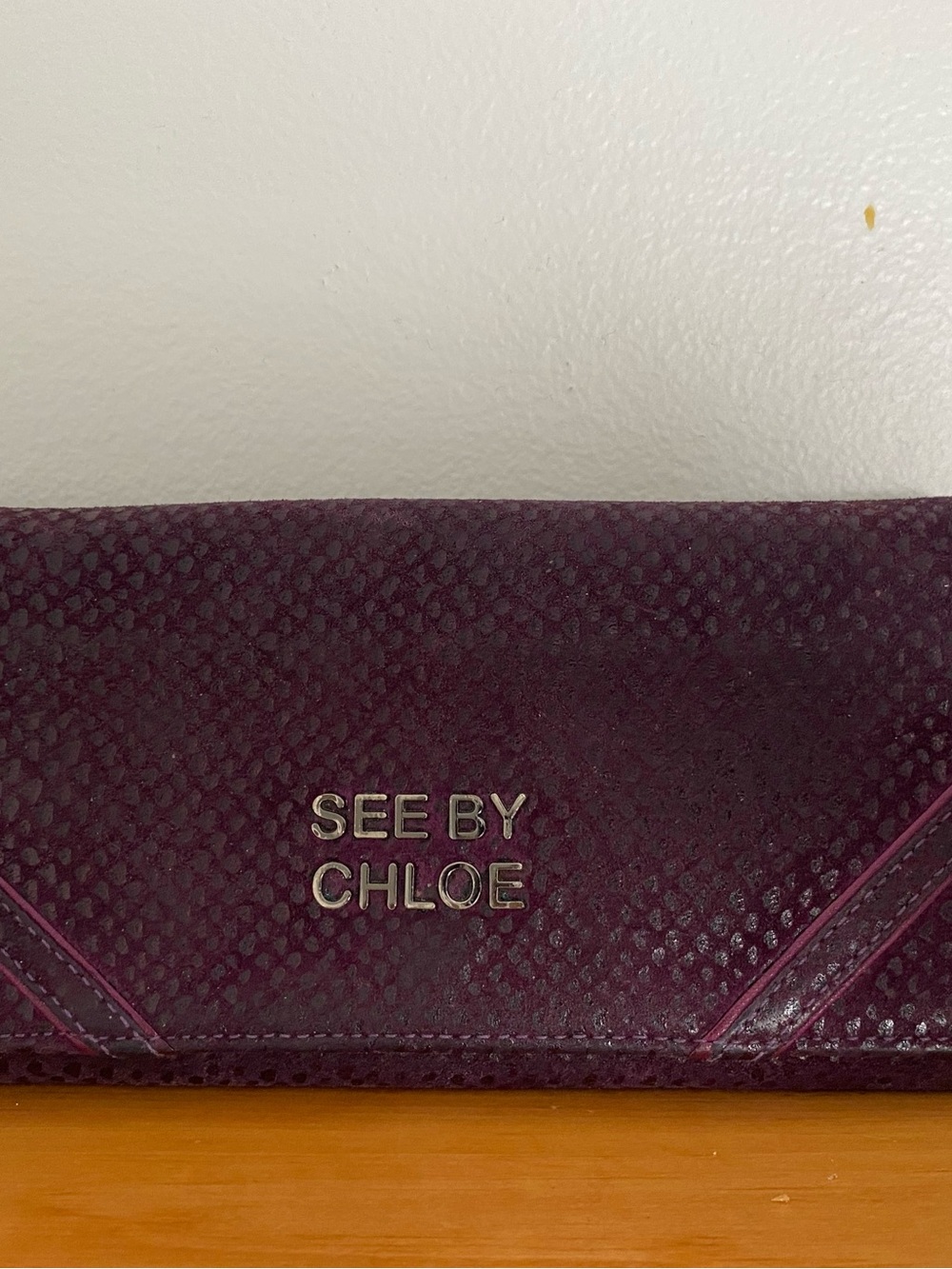See By Chloe Plum Envelope Wallet with Textured Finish